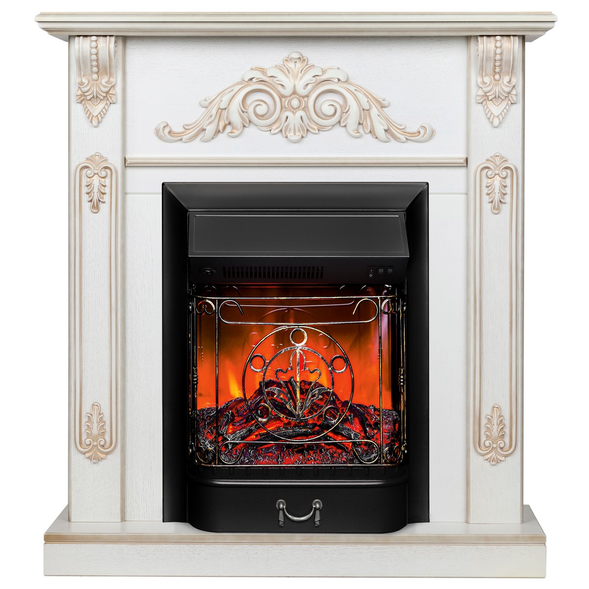 Электрокамин RealFlame Anita WT дуб белый с золотой патиной с очагом Majestic Lux Black