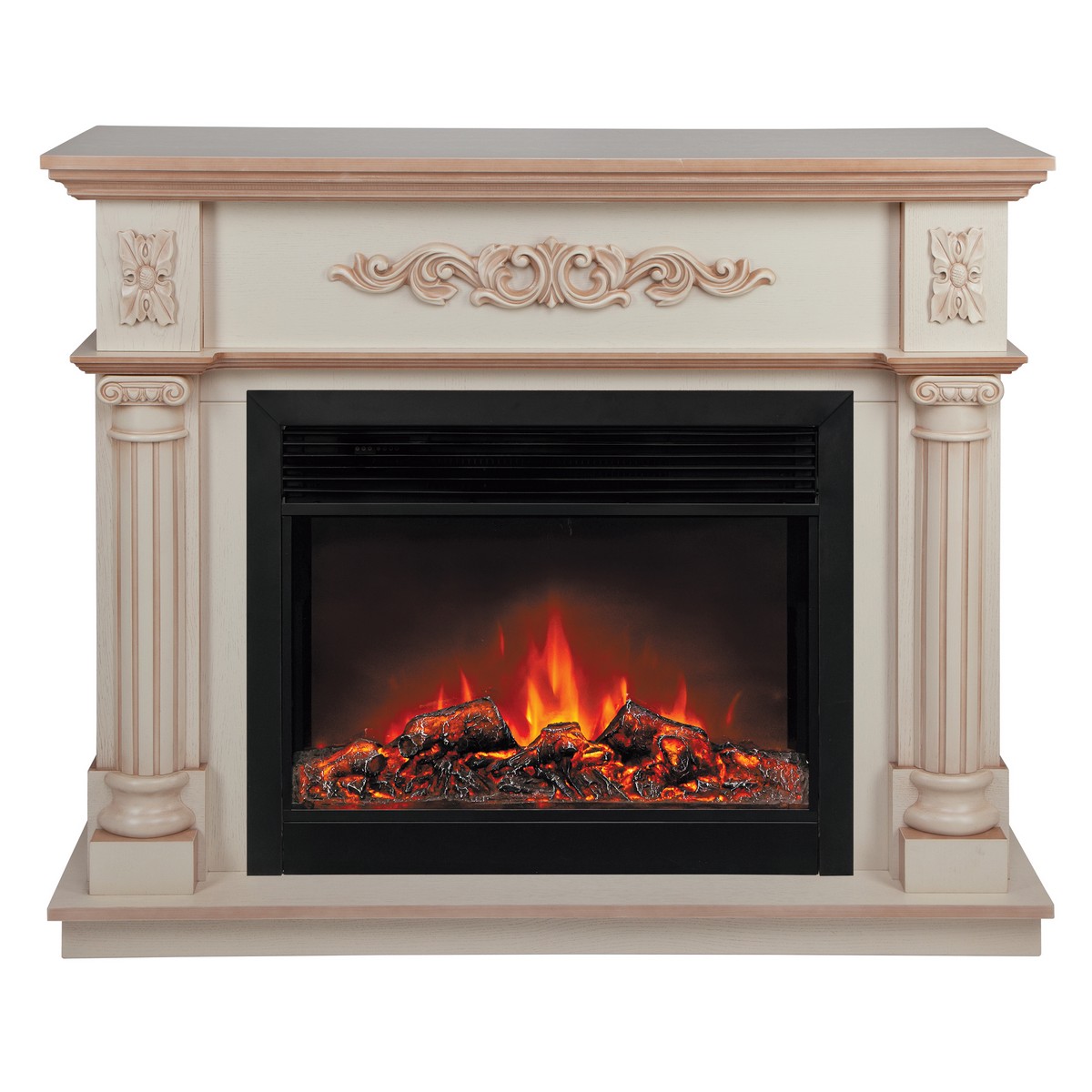 Электрокамин RealFlame Silvia 26 WT белый дуб с бронзовой патиной с очагом Moonblaze