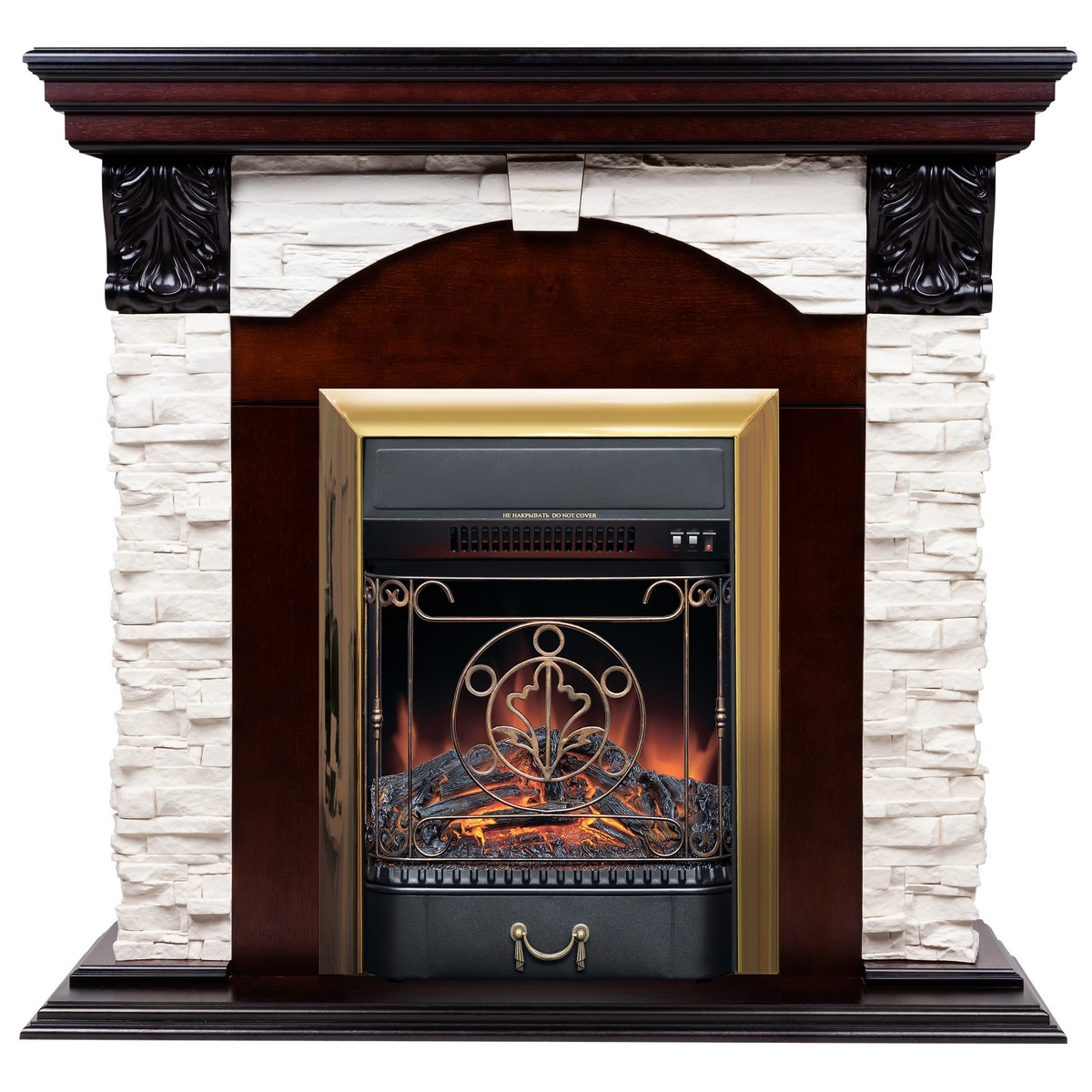 Электрокамин RealFlame Dublin Lux AO античный дуб с очагом Majestic Lux Brass