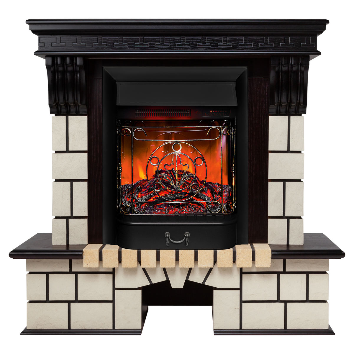 Электрокамин RealFlame Stone STD AO античный дуб с очагом Majestic Lux Black RC