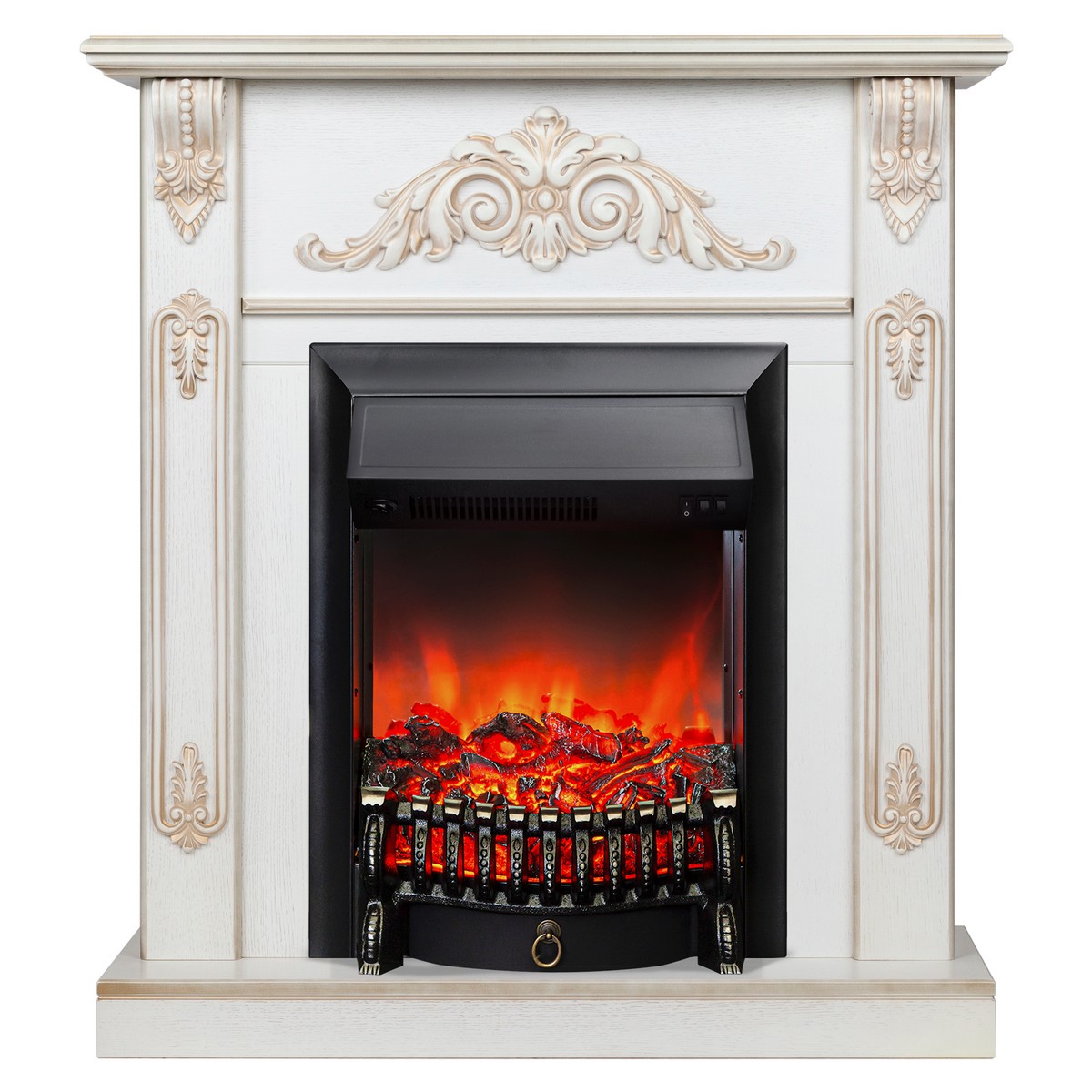 Электрокамин RealFlame Anita WT дуб белый с золотой патиной с очагом Fobos Lux Black