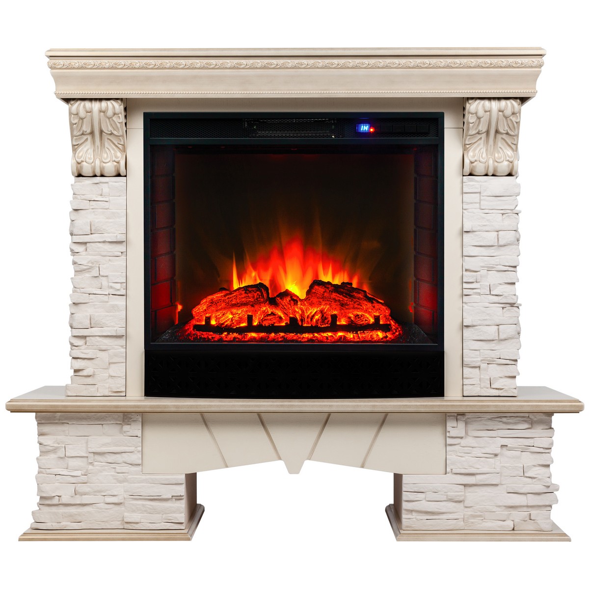 Электрокамин RealFlame Rockland Lux WT белый дуб с золотой патиной с очагом Sparta 25,5 LED